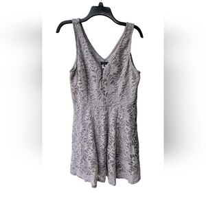 VENUS Women's Silver Metallic Lace Sleeveless Formal Homecoming Mini Dress, L